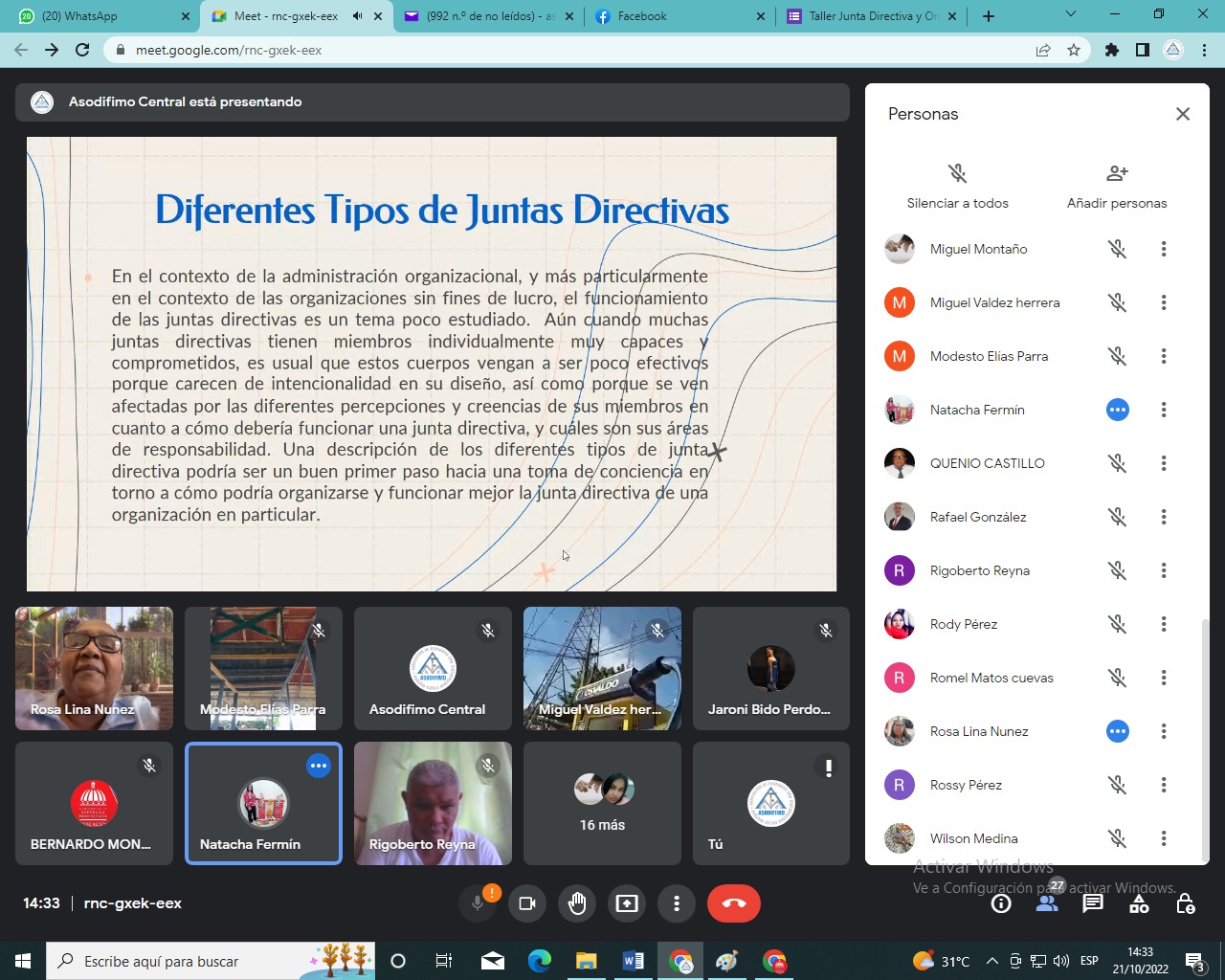 Taller virtual: “Junta Directiva y Orden Parlamentario”
